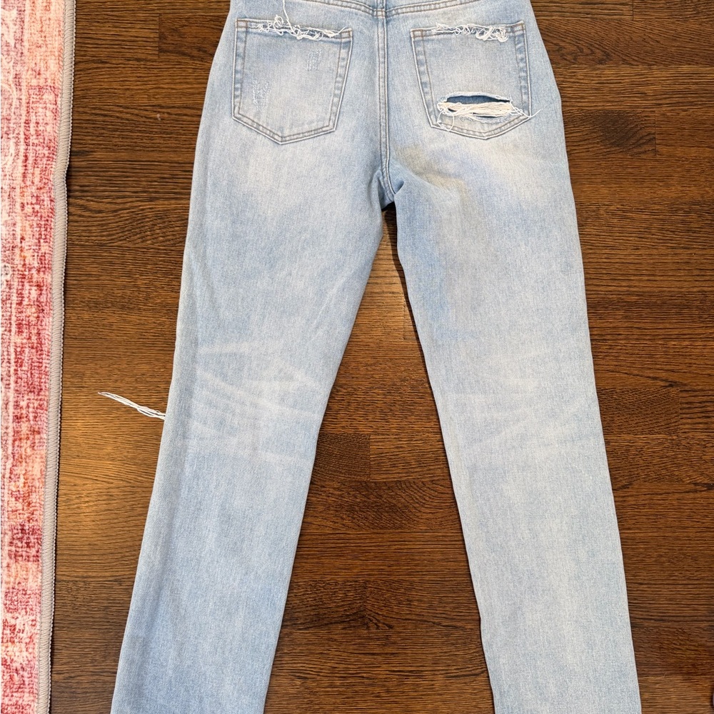 Flying Monkey Light Blue Distressed Straight Leg Jeans - Picture 2 of 5